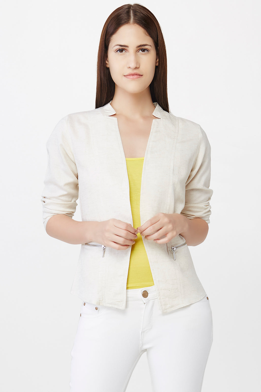 Natural Jacket With Zip Detailing