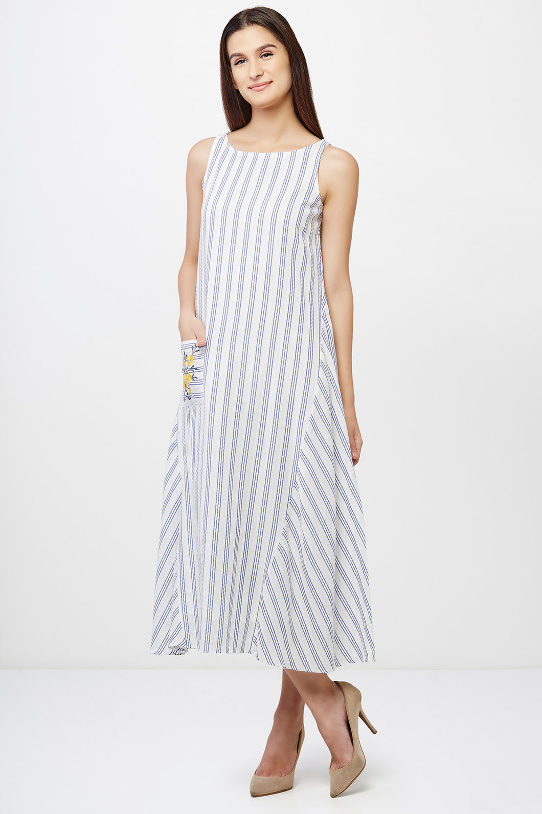 Pin-stripe Trapeze Midi Dress