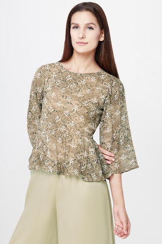 Mocha Floral Printed Peplum Top