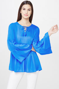 Sea Blue Peasant Top