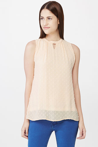 Peach Swiss Dotted Sleeveless Top