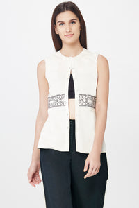 Linen Embroidered Panel Vest