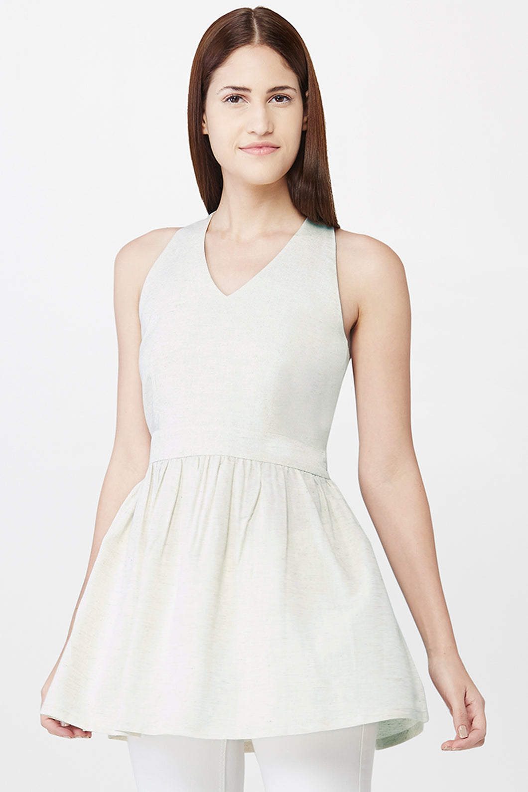 Natural Pleated A-line Top