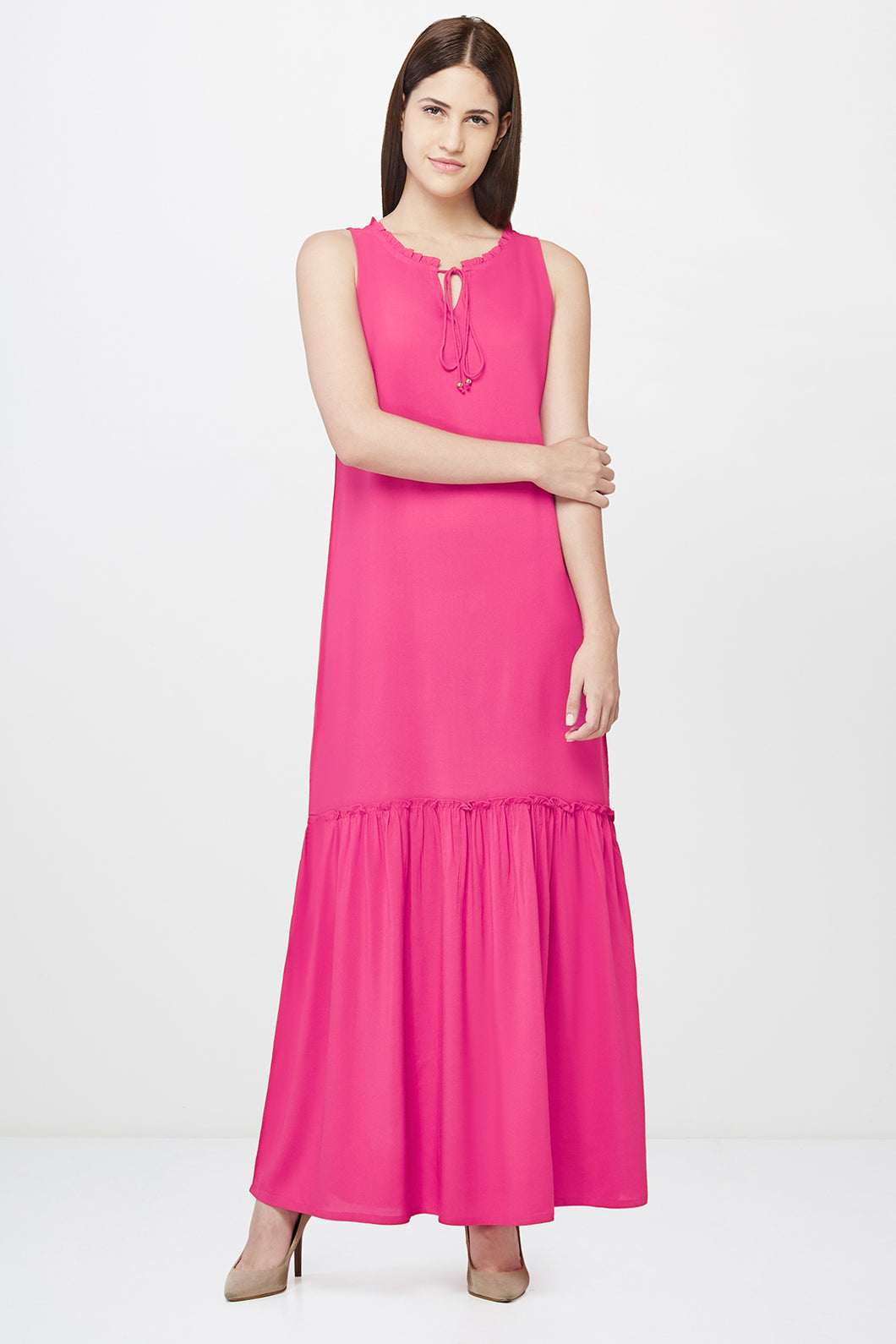 Pink Gathered-hem Maxi Dress