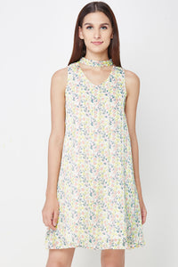 Printed Choker Tie-up Dress