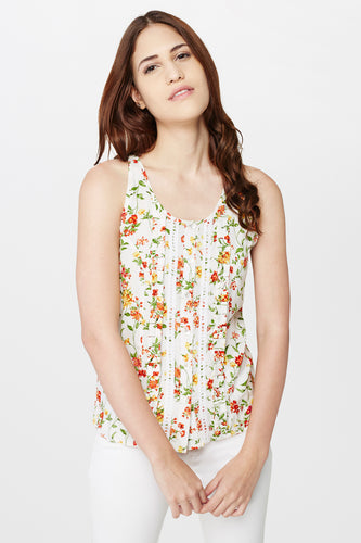 Floral Button-Down Sleeveless Top