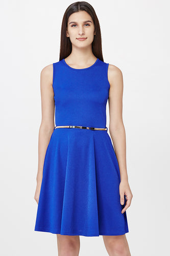 Blue Sleeveless Skater Dress