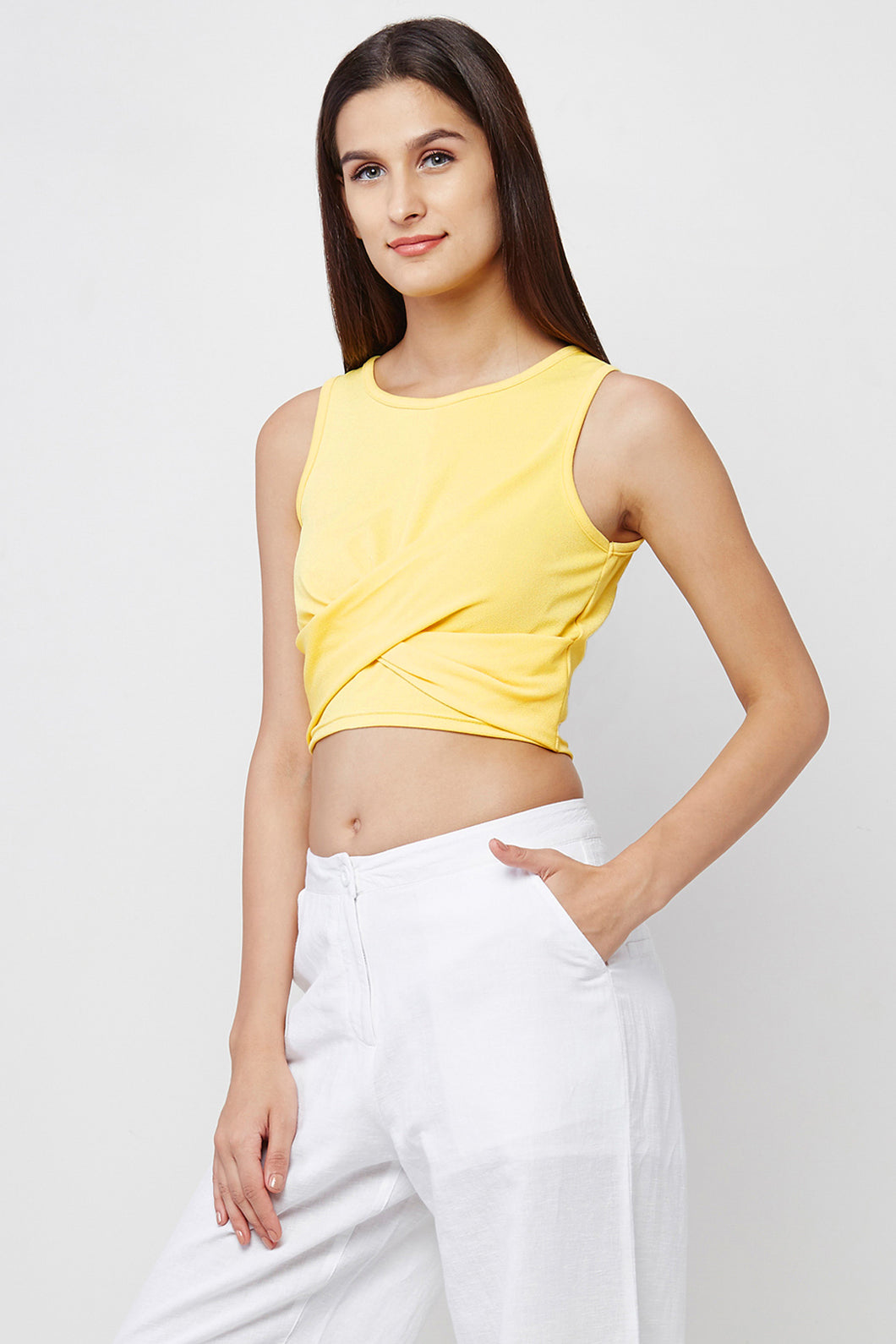 Yellow Draped Crop top