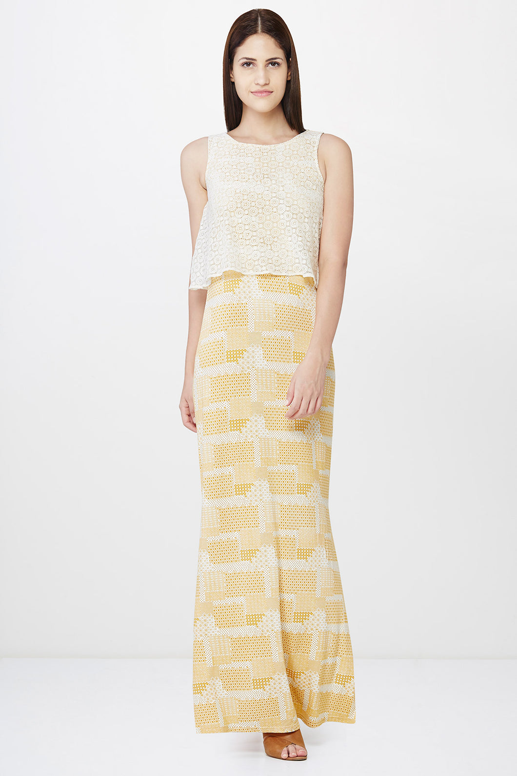 Yellow Printed Layered Maxi Dress