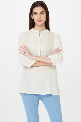 Natural Self Embroidered Top