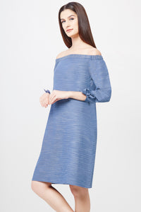 Off-shoulder Chambray Dress