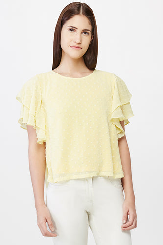 Yellow Swiss Dotted Ruffle Sleeve Top