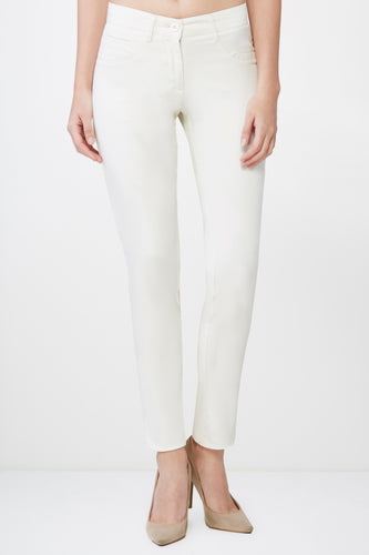 Cream Cotton-Stretch Pants