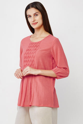 Coral Smocked Front Top