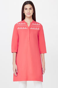 Coral Embroidered Yoke Tunic