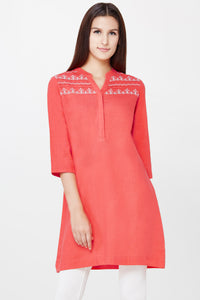 Coral Embroidered Tunic