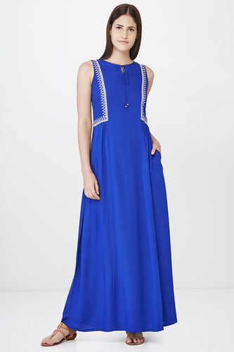 Blue Embroidered Maxi Dress