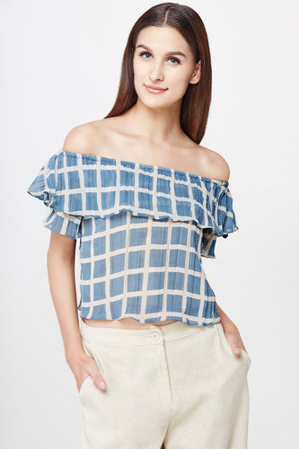 Checked Off-shoulder Crop Top