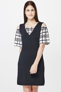 Black Pinafore Dress with Checked Top