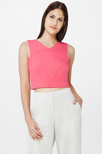 Coral V-neck Crop Top