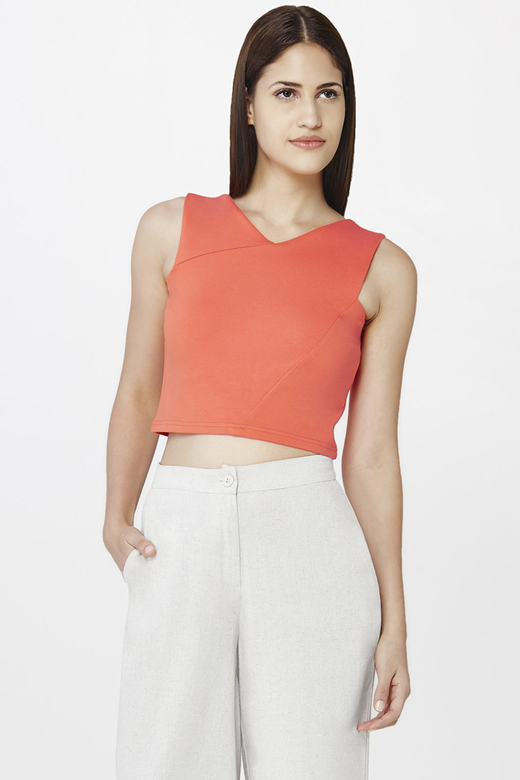 Orange V-neck Crop Top