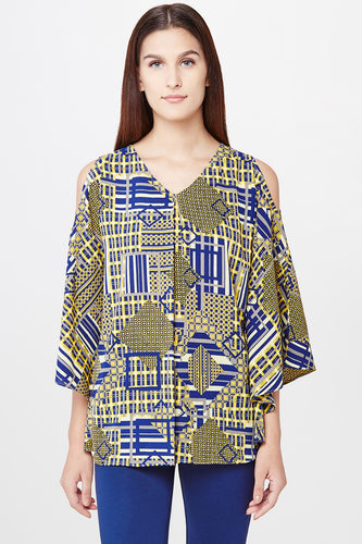 Geometric Print Cold-shoulder Top