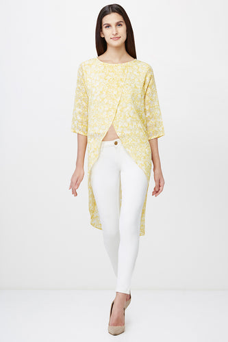 Yellow Floral Print Tulip Hem Tunic