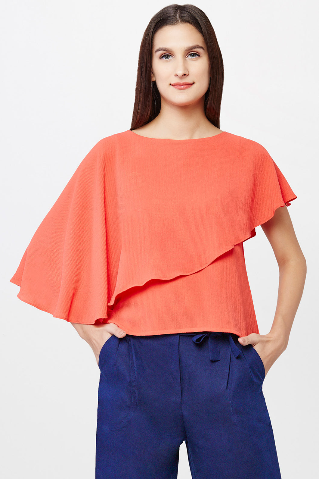 Tangerine Asymmetric Cape Top