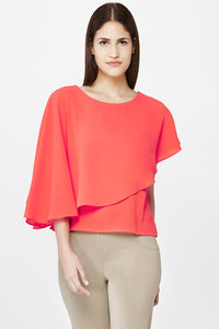 Bright Coral Asymmetric Cape Top