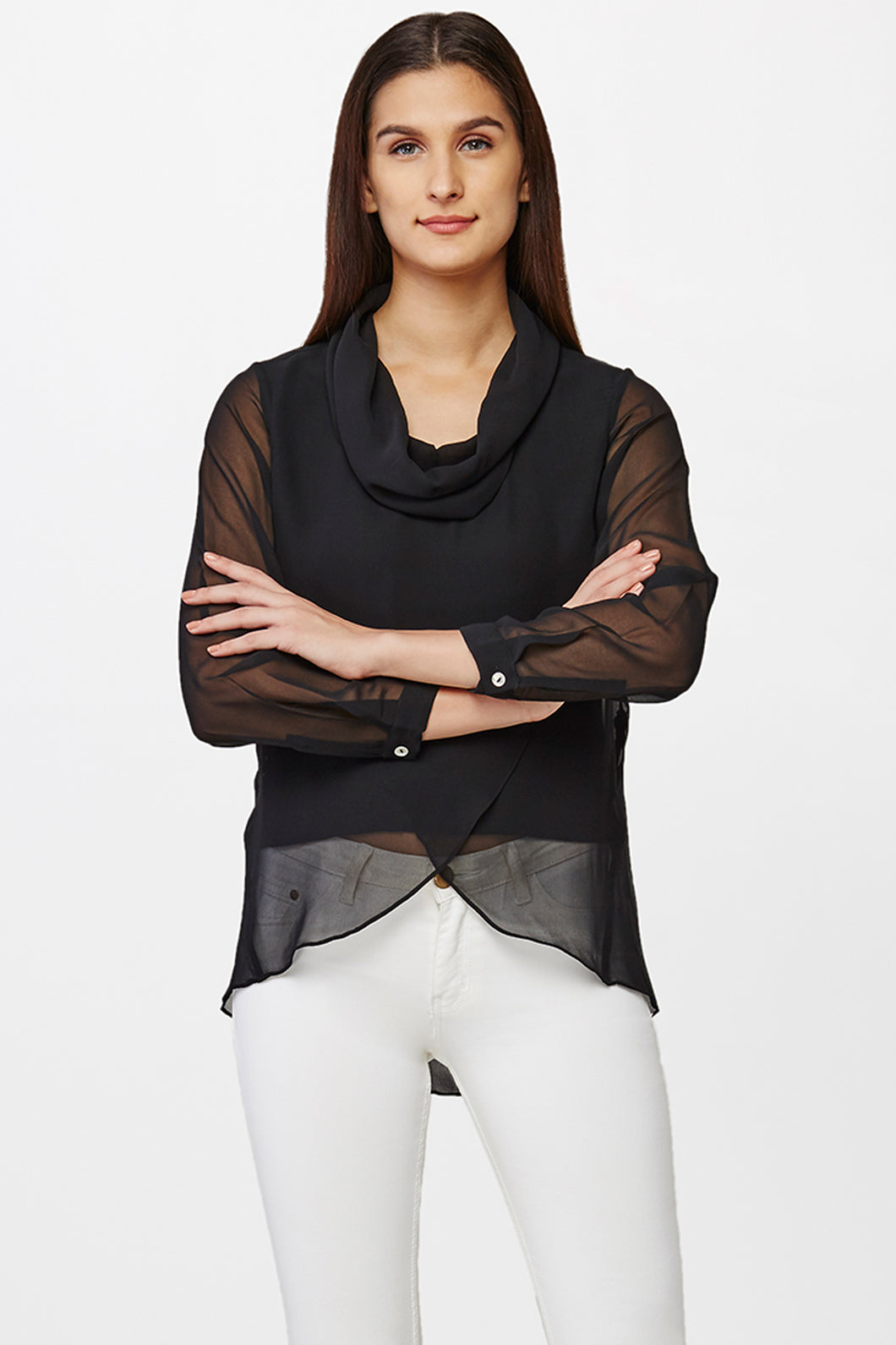 Black Cowl Neck Top