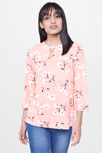 Peach Floral Print Top