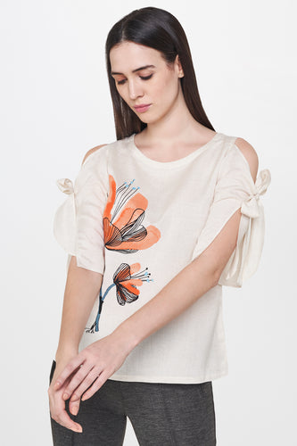 Natural Slit Sleeves Print Top