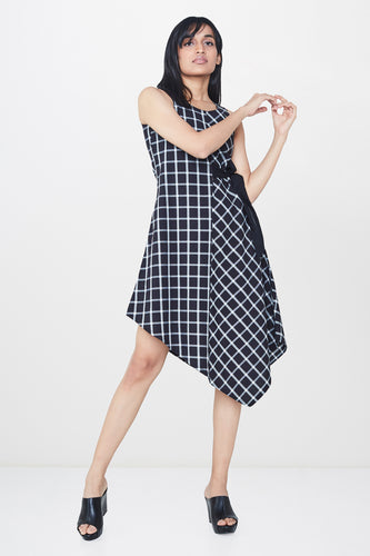 Black and White Checkered Asymmetric Dress