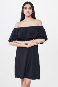 Black Flounce Off Shoulder Dress