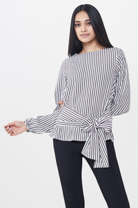 Grey and White Stripes Top