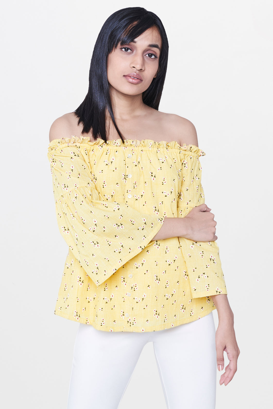 Yellow Floral Off Shoulder Top