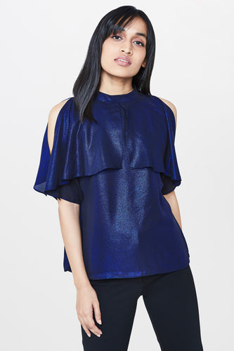 Navy Shimmer Flare Top