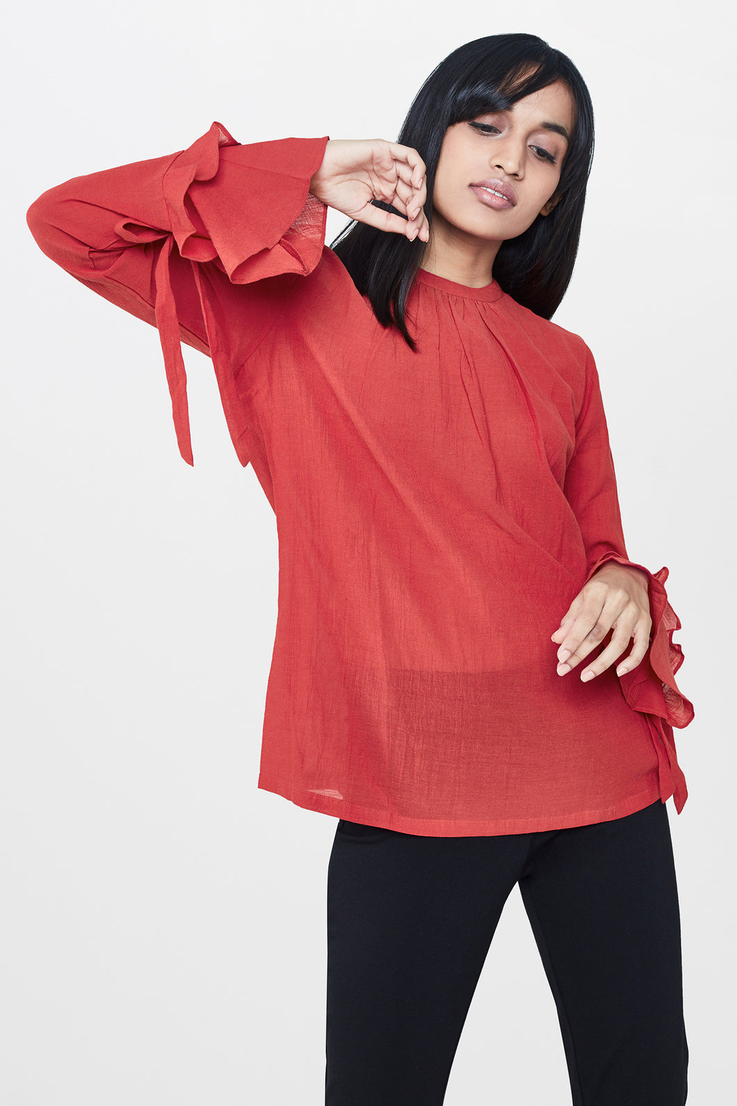 Red Raised Neck Top