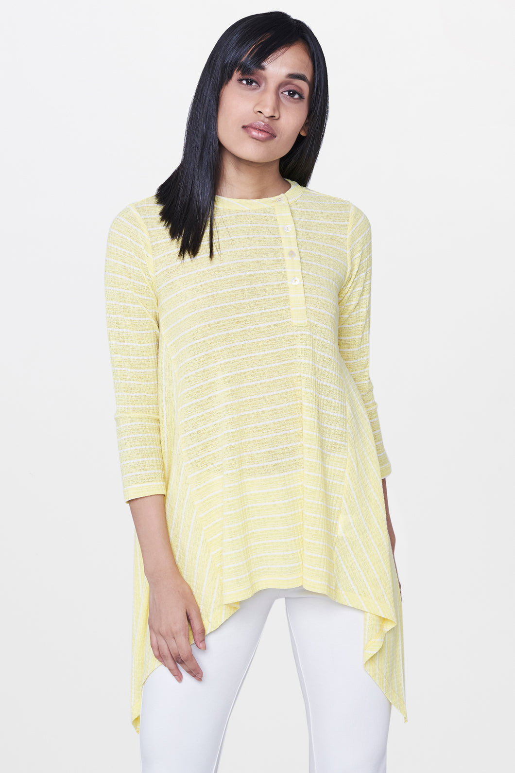 Yellow Striped Asymmetrical Top