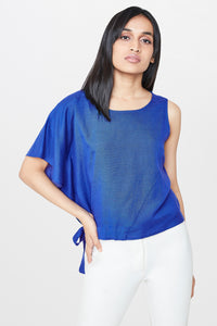 Navy Ruffled Sleeve Top