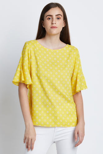 Yellow Floral Print Top