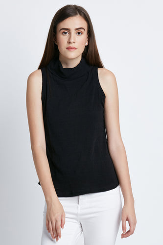 Black Rolled Collar Top