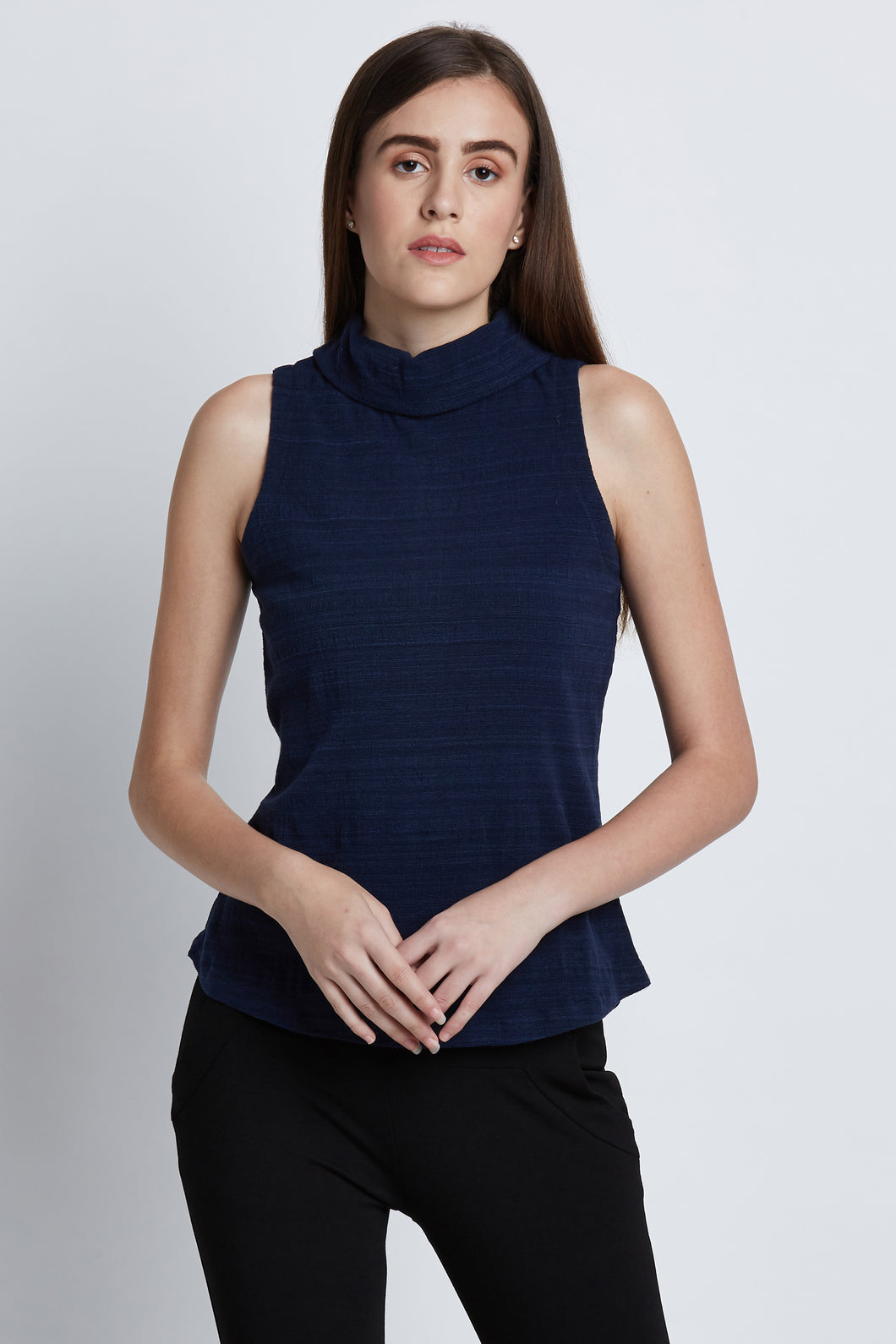 Indigo Rolled Collar Top