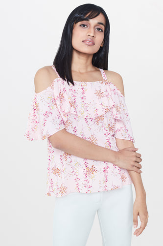 Blush Floral Cold Shoulder Top