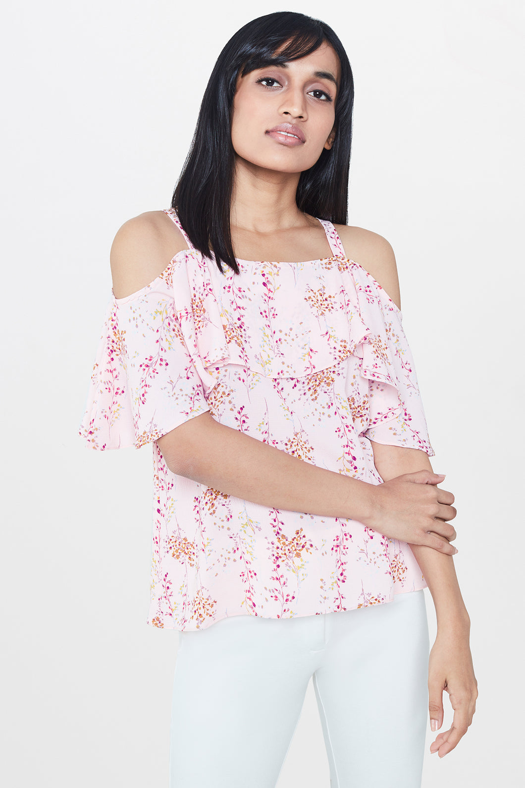 Blush Floral Cold Shoulder Top