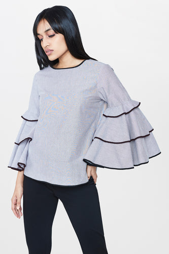 Black and White Ruffled Sleeve Top