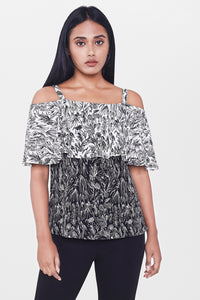 Black and White Botanical Flounce Top