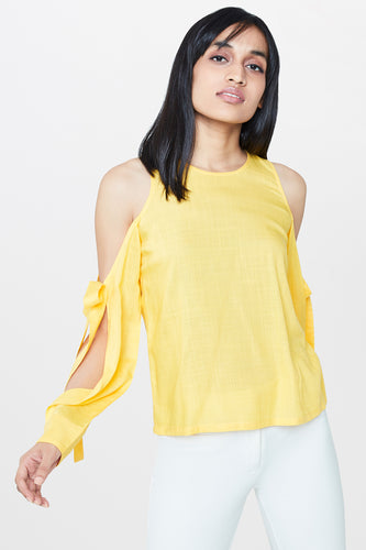Yellow Cold Shoulder Bow Top