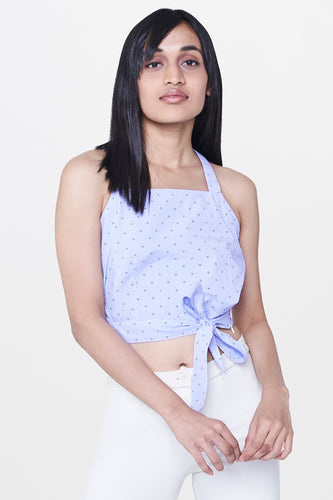 Blue Striped Tie Up Top