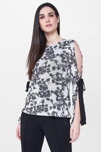 Black & White Slit Sleeves Print Top